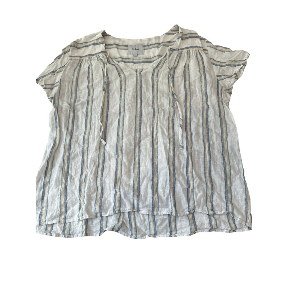 Rails Lightweight Striped Tie-Neck Peasant Top  Blue & White XXL